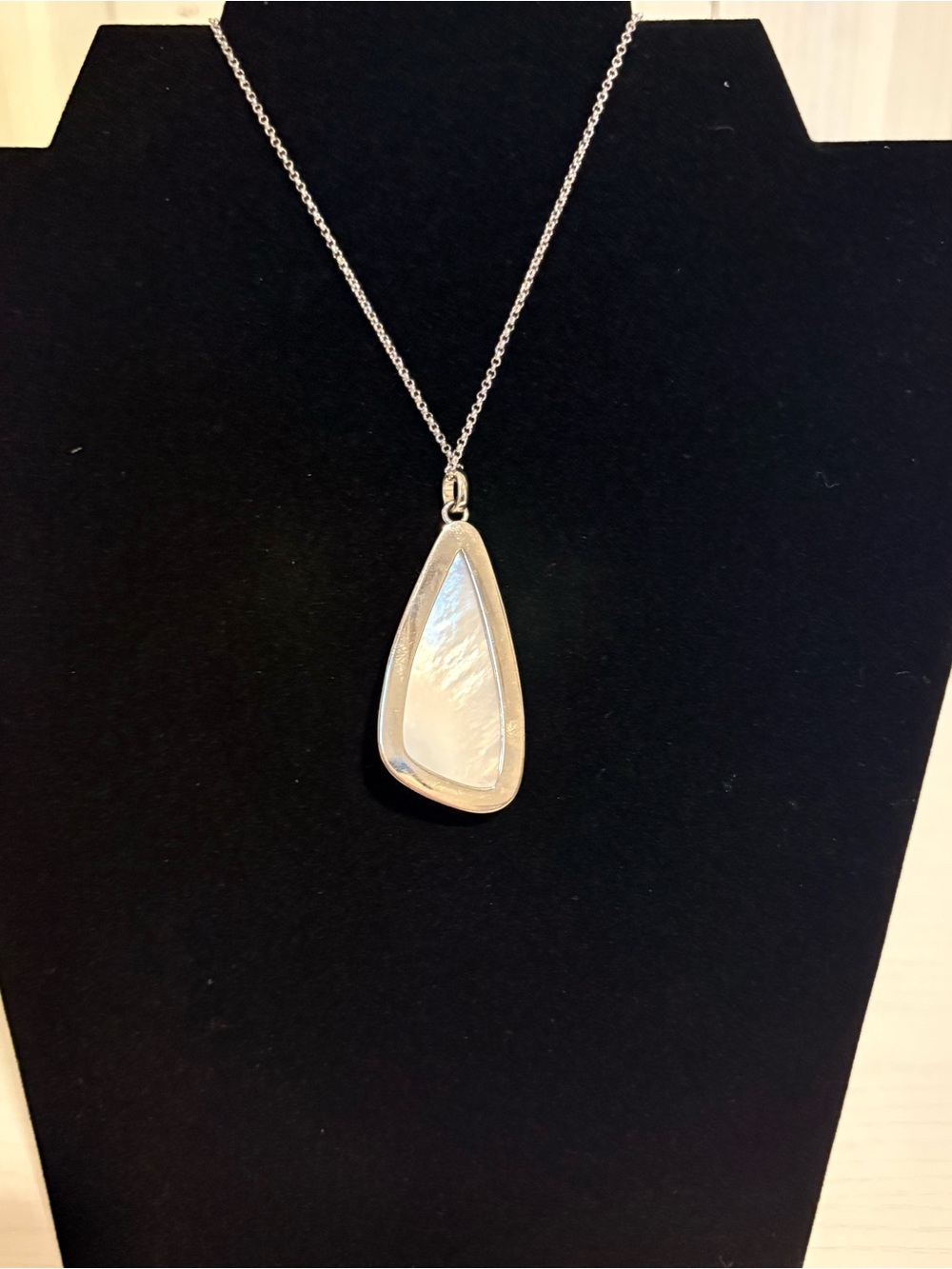 Silver Pendant Necklace with Iridescent White Stone - Picture 2 of 3